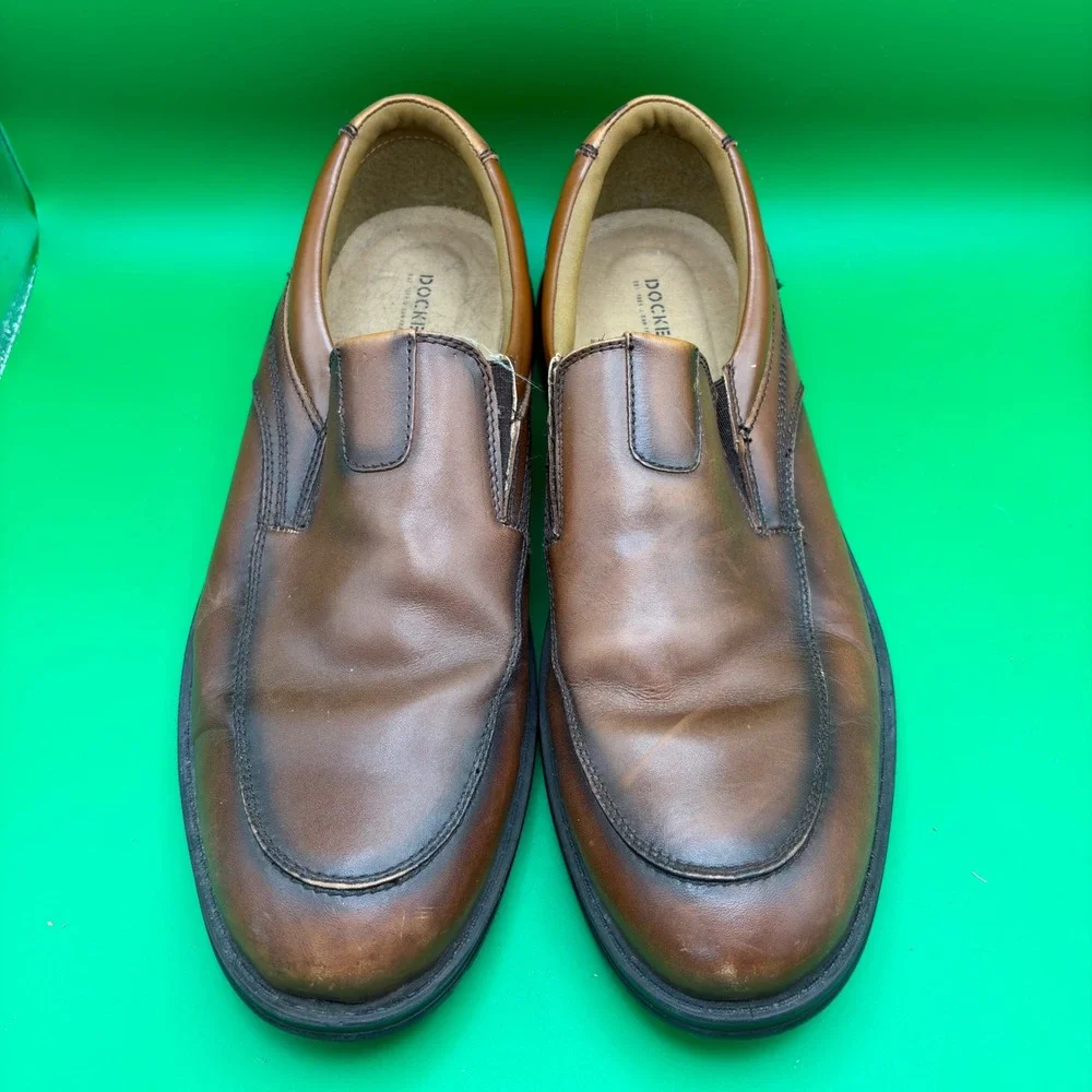 Dockers Calamar Mens 12M Dark Leather Slip On Loafers Apron Toe Casual Shoes